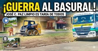 Operativo masivo de limpieza y erradicación de basurales en José C. Paz con maquinaria municipal trabajando en los barrios.