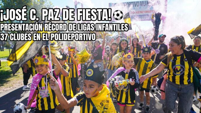 Niños y familias celebrando la histórica presentación del deporte infantil en José C. Paz impulsada por Mario Ishii