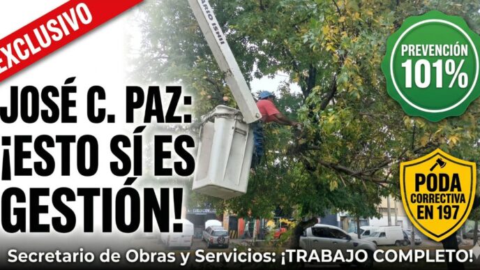Operativo de poda preventiva y mantenimiento de espacios públicos en el Corredor de la 197, José C. Paz.