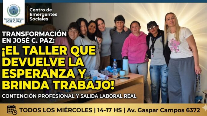 Mujeres participando en el taller de violencia de género y salida laboral en el Centro de Emergentes Sociales de José C. Paz.