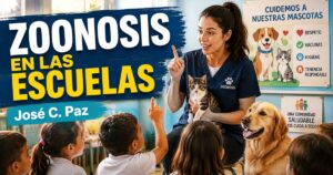Zoonosis en José C. Paz brinda una jornada educativa en una escuela con alumnos aprendiendo sobre el cuidado de mascotas, perros, gatos y tenencia responsable.