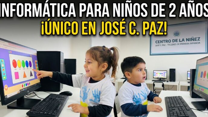 Educación infantil en José C. Paz: Niños de 2 años aprendiendo informática en aulas municipales gratuitas frente al ajuste de la oposición.