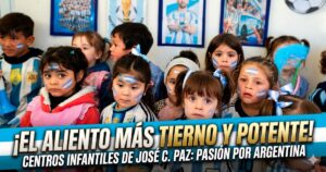 Niños de la primera infancia en José C. Paz con caras pintadas festejando una jornada mundialista inclusiva